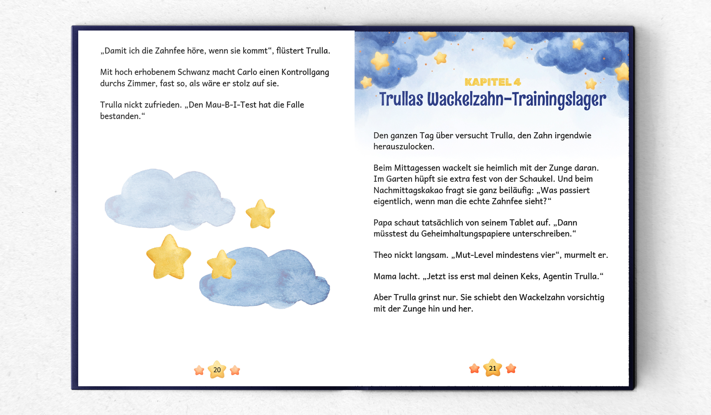 Aufgeschlagene Doppelseite aus „Trulla und die Zahnfee