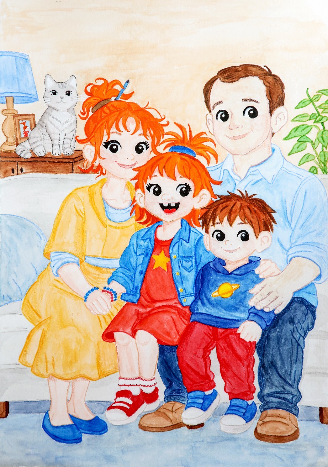 Familie Stern: Mama, Trulla, Theo, Papa und Kater Carlo
